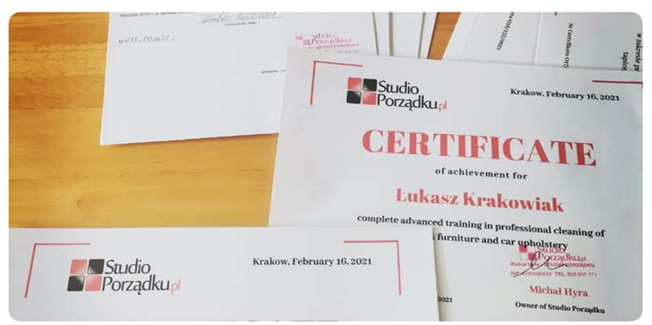 lukasz krakowiak certificate upholstery cleaning